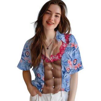 Buy Texas Rangers Funny Chest Illusion Blue Aloha Shirt - Hawaiian Theme Baseball Clothing USA