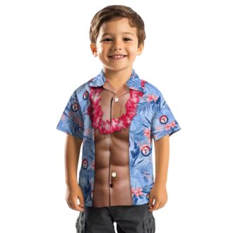 Buy Texas Rangers Funny Chest Illusion Blue Aloha Shirt - Hawaiian Theme Baseball Clothing USA