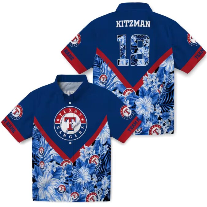 Custom Texas Rangers Blue Chevron Hawaiian Shirt - Floral MLB Team Fan Apparel for Summer