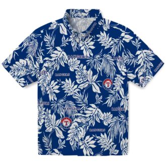 Exclusive Texas Rangers Hawaiian Shirt - Blue White Tropical Leaf Print MLB Fan Gear