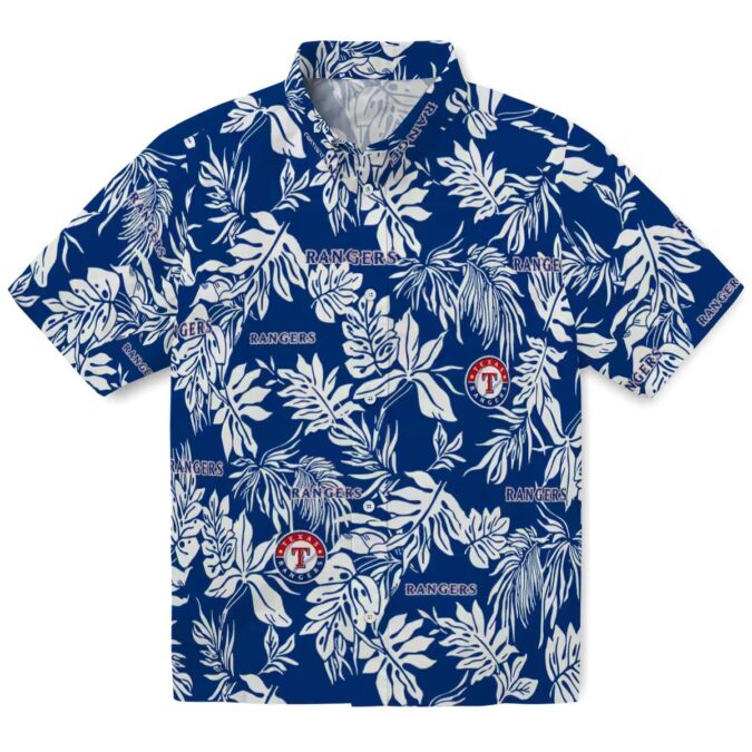 Exclusive Texas Rangers Hawaiian Shirt - Blue White Tropical Leaf Print MLB Fan Gear