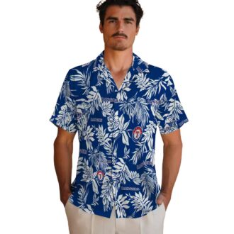 Exclusive Texas Rangers Hawaiian Shirt - Blue White Tropical Leaf Print MLB Fan Gear
