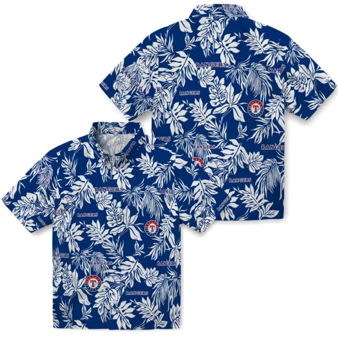 Exclusive Texas Rangers Hawaiian Shirt - Blue White Tropical Leaf Print MLB Fan Gear