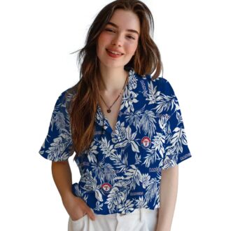 Exclusive Texas Rangers Hawaiian Shirt - Blue White Tropical Leaf Print MLB Fan Gear