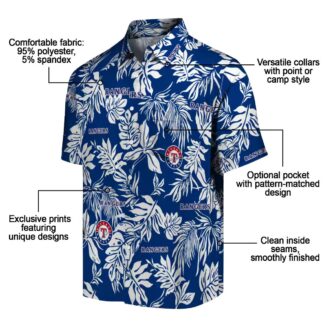 Exclusive Texas Rangers Hawaiian Shirt - Blue White Tropical Leaf Print MLB Fan Gear