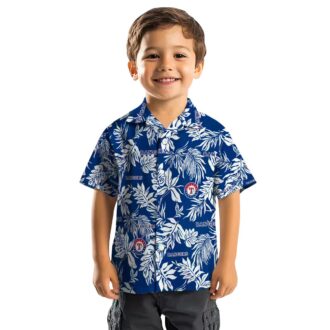 Exclusive Texas Rangers Hawaiian Shirt - Blue White Tropical Leaf Print MLB Fan Gear