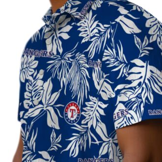 Exclusive Texas Rangers Hawaiian Shirt - Blue White Tropical Leaf Print MLB Fan Gear