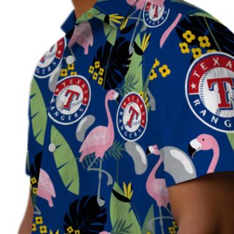 Flamingo Leaves Blue Texas Rangers Hawaiian Shirt - Perfect for MLB Fans & Summer Vacations