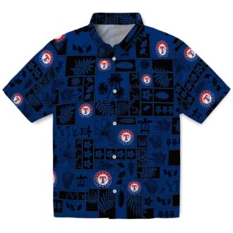Limited Edition Texas Rangers Tropical Hawaiian Shirt - MLB Blue Black Patchwork Design