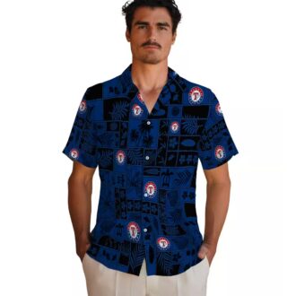 Limited Edition Texas Rangers Tropical Hawaiian Shirt - MLB Blue Black Patchwork Design