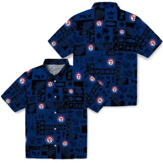 Limited Edition Texas Rangers Tropical Hawaiian Shirt - MLB Blue Black Patchwork Design