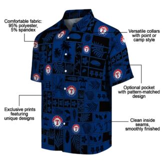 Limited Edition Texas Rangers Tropical Hawaiian Shirt - MLB Blue Black Patchwork Design