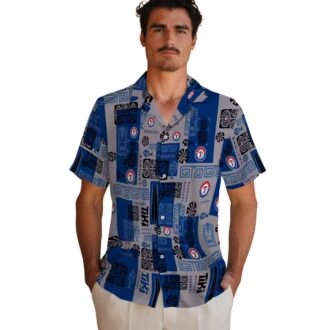 MLB Texas Rangers Blue Hawaiian Shirt - Tribal Design for Summer Parties