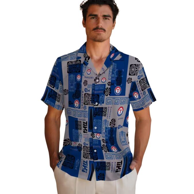 MLB Texas Rangers Blue Hawaiian Shirt - Tribal Design for Summer Parties