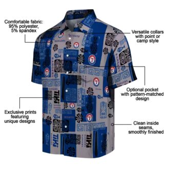MLB Texas Rangers Blue Hawaiian Shirt - Tribal Design for Summer Parties