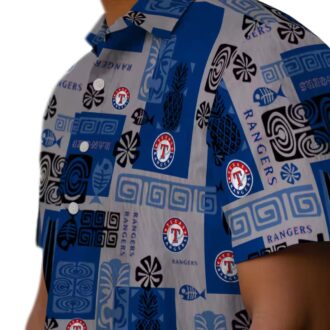 MLB Texas Rangers Blue Hawaiian Shirt - Tribal Design for Summer Parties