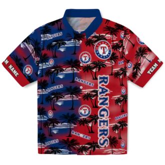MLB Texas Rangers Palm Silhouettes Blue Aloha Shirt - MLB Tropical Hawaiian Theme for Summer Parties