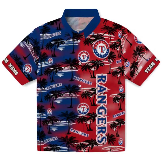 MLB Texas Rangers Palm Silhouettes Blue Aloha Shirt - MLB Tropical Hawaiian Theme for Summer Parties
