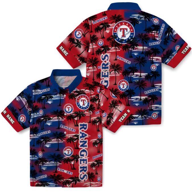 MLB Texas Rangers Palm Silhouettes Blue Aloha Shirt - MLB Tropical Hawaiian Theme for Summer Parties