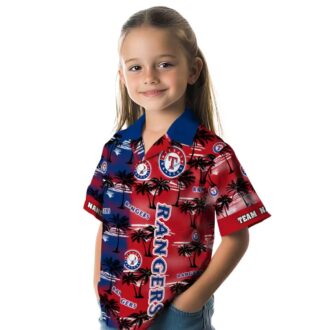 MLB Texas Rangers Palm Silhouettes Blue Aloha Shirt - MLB Tropical Hawaiian Theme for Summer Parties