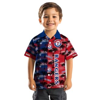 MLB Texas Rangers Palm Silhouettes Blue Aloha Shirt - MLB Tropical Hawaiian Theme for Summer Parties