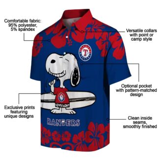 MLB Texas Rangers Snoopy Surf Shirt - Blue & White Tropical Hawaiian Shirt for Men & Women