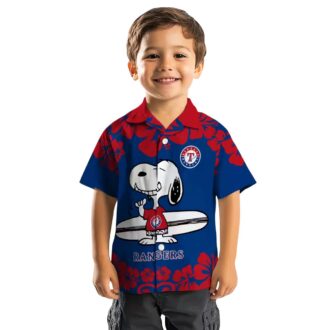 MLB Texas Rangers Snoopy Surf Shirt - Blue & White Tropical Hawaiian Shirt for Men & Women