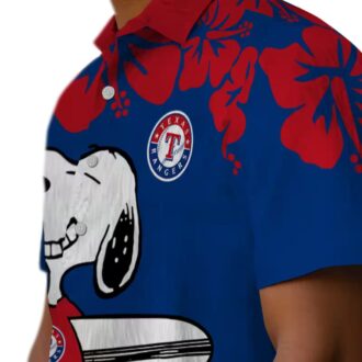 MLB Texas Rangers Snoopy Surf Shirt - Blue & White Tropical Hawaiian Shirt for Men & Women