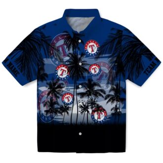 MLB Texas Rangers Sunset Scene Blue Black Button Up Shirt - Baseball Fan Summer Hawaiian Fashion