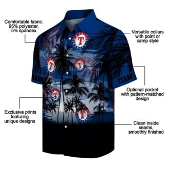 MLB Texas Rangers Sunset Scene Blue Black Button Up Shirt - Baseball Fan Summer Hawaiian Fashion