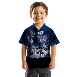 MLB Texas Rangers Sunset Scene Blue Black Button Up Shirt - Baseball Fan Summer Hawaiian Fashion