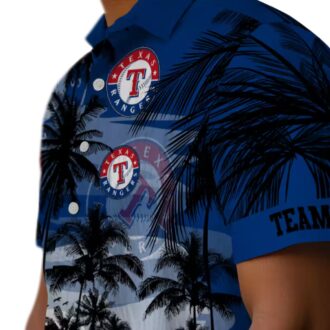 MLB Texas Rangers Sunset Scene Blue Black Button Up Shirt - Baseball Fan Summer Hawaiian Fashion