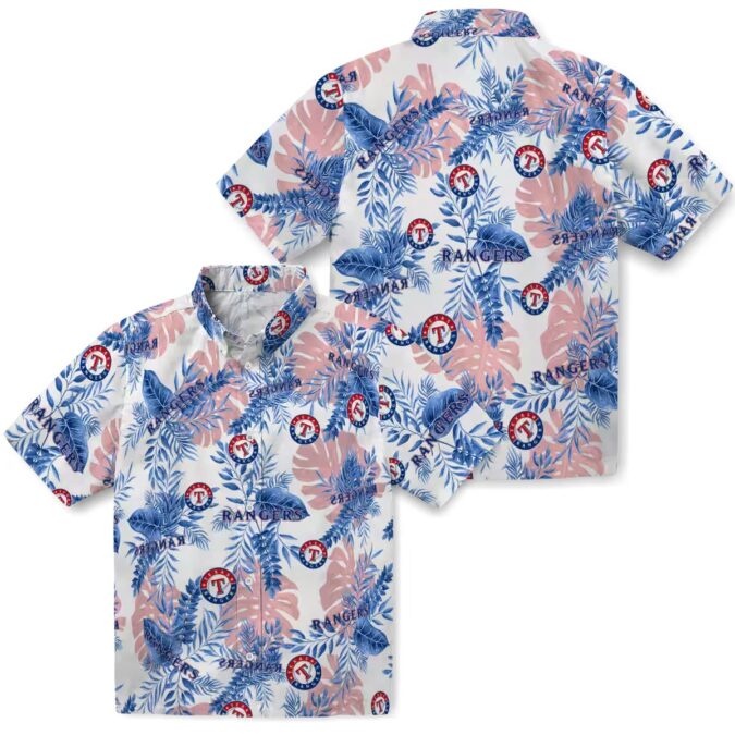 MLB Texas Rangers Tropical Leaves Hawaiian Shirt - White Aloha Shirt for Baseball Fans, Summer Fashion