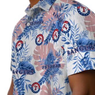 MLB Texas Rangers Tropical Leaves Hawaiian Shirt - White Aloha Shirt for Baseball Fans, Summer Fashion