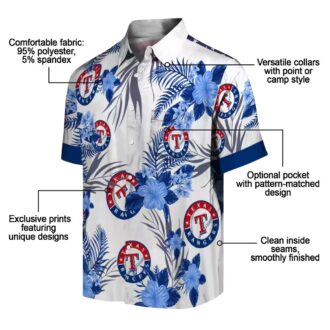 Patriotic Texas Rangers Hawaiian Shirt - Blue White Hibiscus Floral Design, MLB Fan Summer Shirt