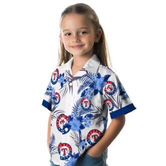 Patriotic Texas Rangers Hawaiian Shirt - Blue White Hibiscus Floral Design, MLB Fan Summer Shirt