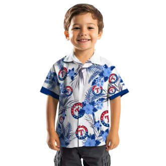 Patriotic Texas Rangers Hawaiian Shirt - Blue White Hibiscus Floral Design, MLB Fan Summer Shirt