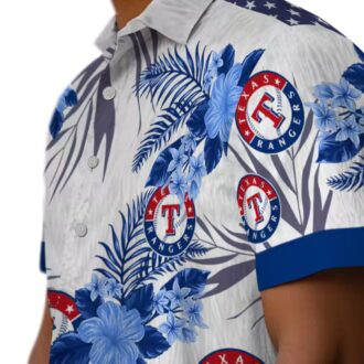 Patriotic Texas Rangers Hawaiian Shirt - Blue White Hibiscus Floral Design, MLB Fan Summer Shirt