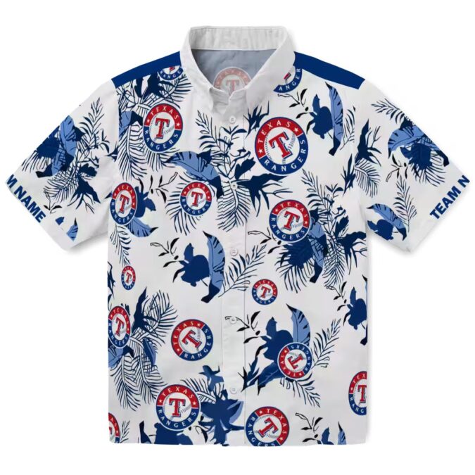 Pesonalized Texas Rangers Aloha Hawaiian Shirt - Botanical Theme Blue White Theme Style for Fans