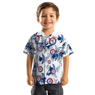 Pesonalized Texas Rangers Aloha Hawaiian Shirt - Botanical Theme Blue White Theme Style for Fans