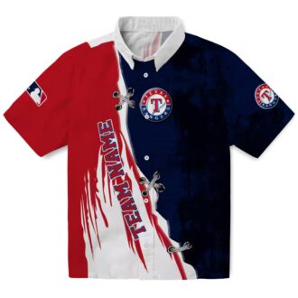 Shop MLB Texas Rangers Hawaiian Shirt - Blue White Edgy Streaks Design for Baseball Fans