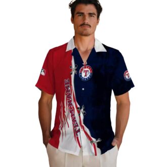 Shop MLB Texas Rangers Hawaiian Shirt - Blue White Edgy Streaks Design for Baseball Fans