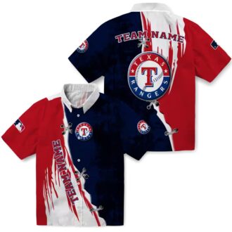 Shop MLB Texas Rangers Hawaiian Shirt - Blue White Edgy Streaks Design for Baseball Fans