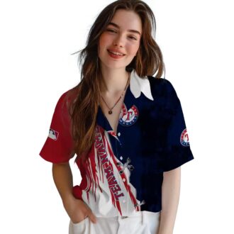 Shop MLB Texas Rangers Hawaiian Shirt - Blue White Edgy Streaks Design for Baseball Fans