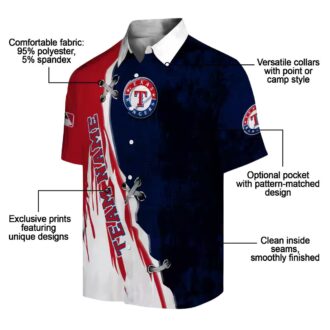 Shop MLB Texas Rangers Hawaiian Shirt - Blue White Edgy Streaks Design for Baseball Fans