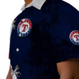 Shop MLB Texas Rangers Hawaiian Shirt - Blue White Edgy Streaks Design for Baseball Fans