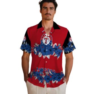 Shop Texas Rangers Hibiscus Stripe Hawaiian Shirt - Blue & Black Tropical MLB Fan Apparel