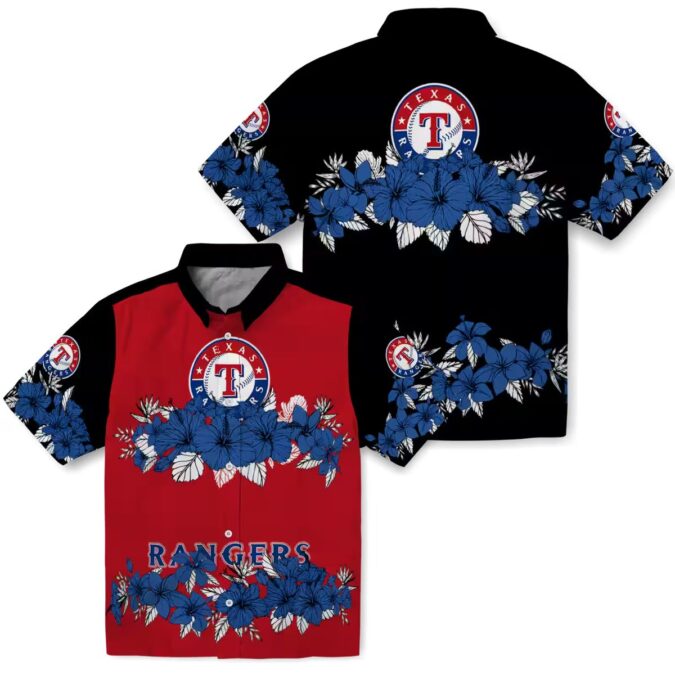 Shop Texas Rangers Hibiscus Stripe Hawaiian Shirt - Blue & Black Tropical MLB Fan Apparel