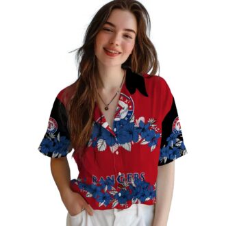 Shop Texas Rangers Hibiscus Stripe Hawaiian Shirt - Blue & Black Tropical MLB Fan Apparel