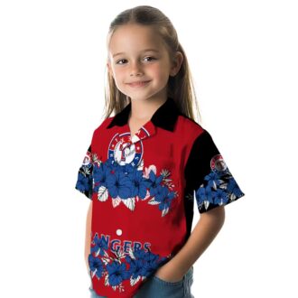 Shop Texas Rangers Hibiscus Stripe Hawaiian Shirt - Blue & Black Tropical MLB Fan Apparel